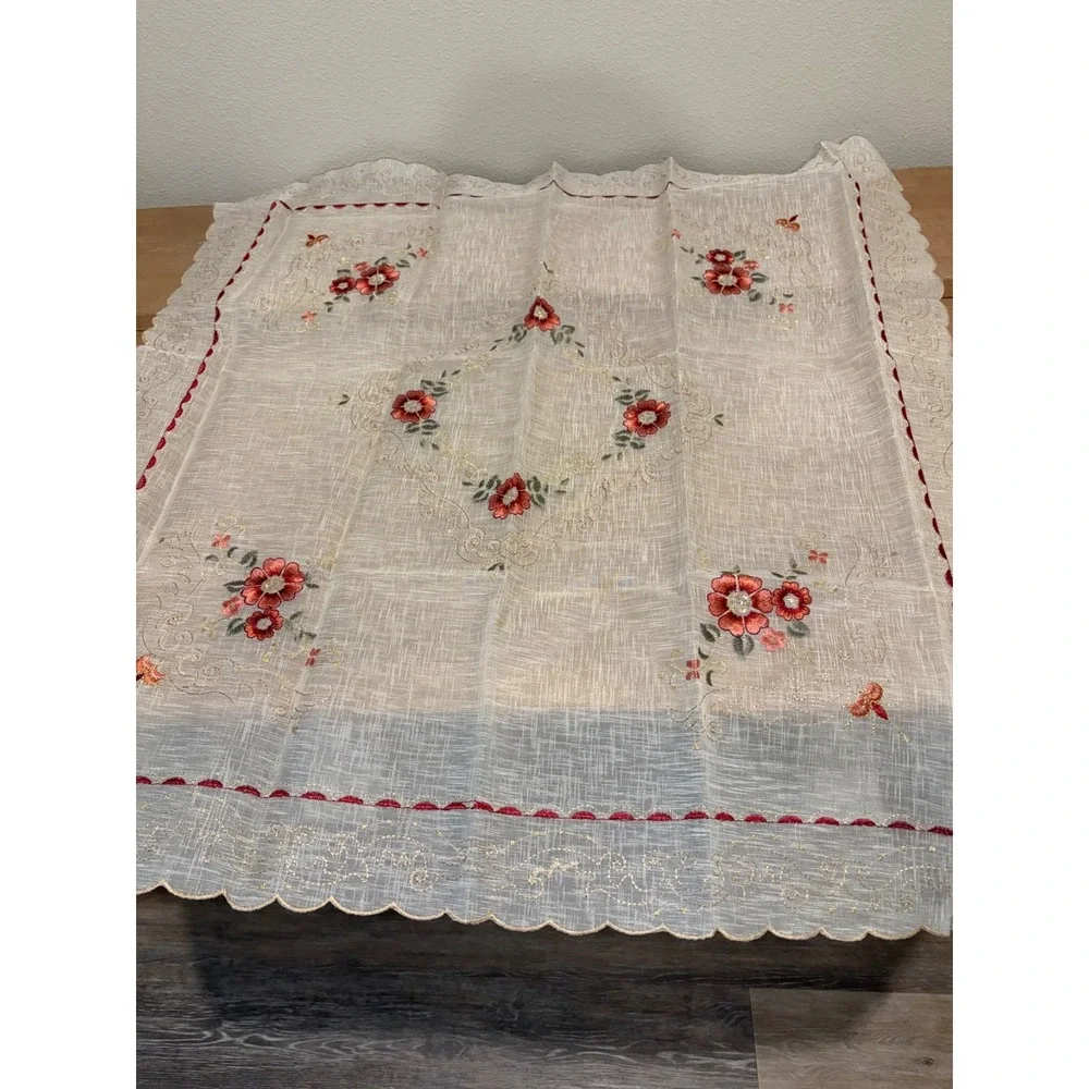 Metallic Gold Embroidered Tablecloth~33